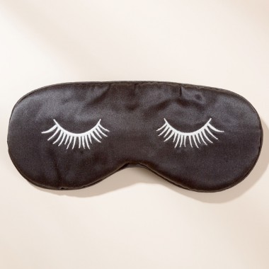 Black Silk Eye Mask with Printed Eyelashes