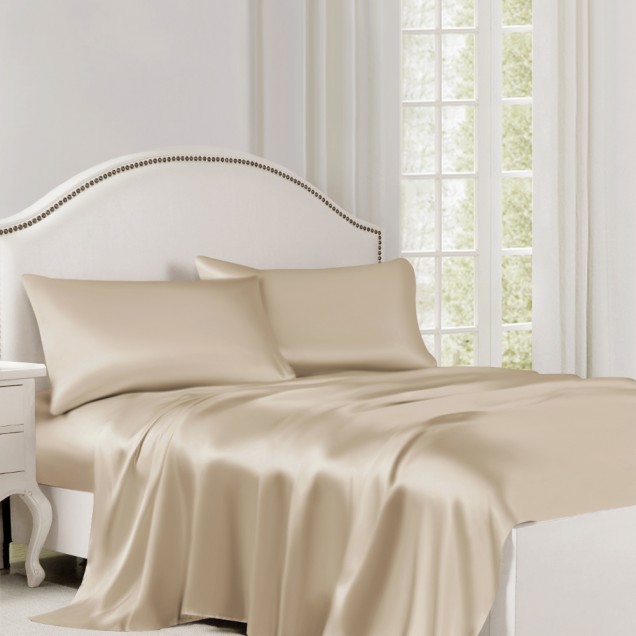 Beige 22 Momme Mulberry Silk Flat Sheet