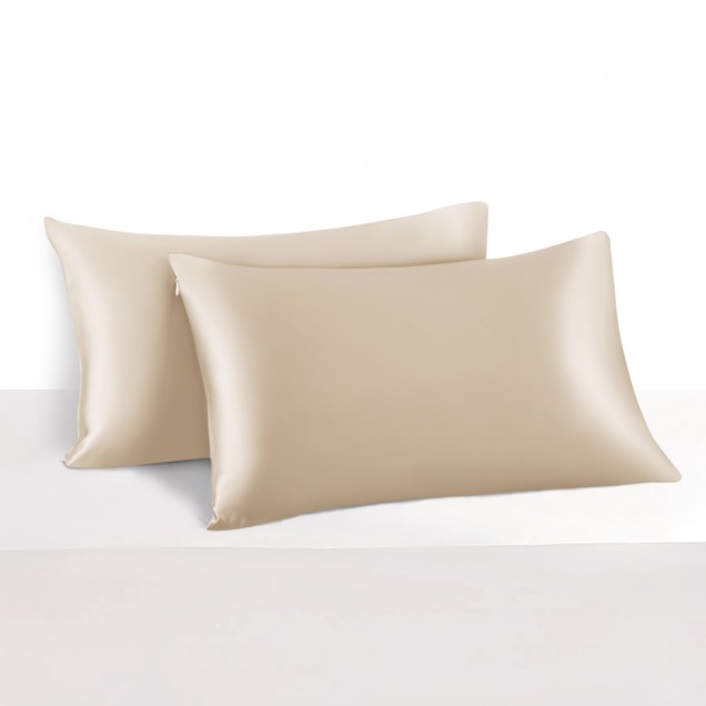 Beige 22 Momme Mulberry Silk Pillowcase with Hidden Zipper