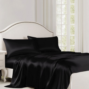 Black 22 Momme Mulberry Silk Flat Sheet