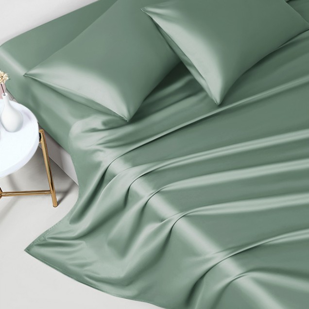 Celadon Green 22 Momme Mulberry Silk Flat Sheet