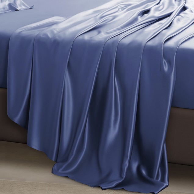 Dark Blue 22 Momme Mulberry Silk Flat Sheet