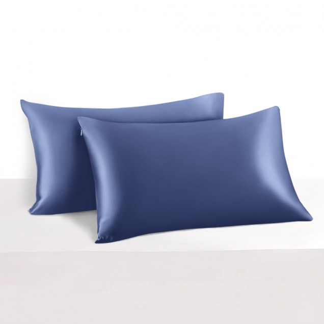 Dark Blue 22 Momme Mulberry Silk Pillowcase with Hidden Zipper