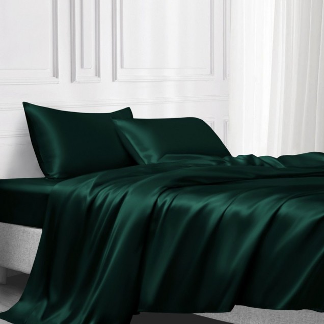 Dark Green 22 Momme Mulberry Silk Flat Sheet