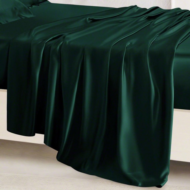 Dark Green 22 Momme Mulberry Silk Flat Sheet