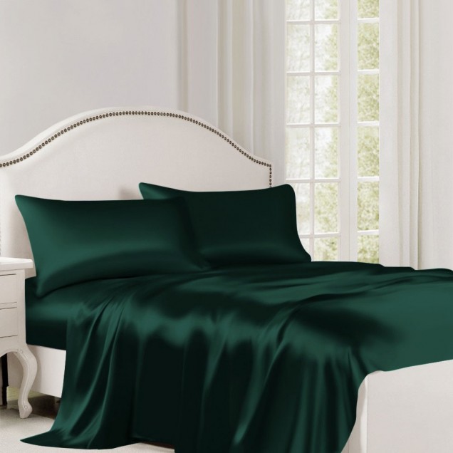 Dark Green 22 Momme Mulberry Silk Flat Sheet