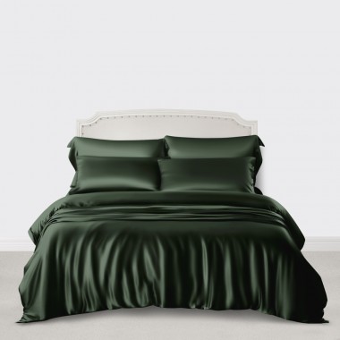 Hunter Green 3 PCS 22 Momme Mulberry Silk Duvet Cover Set