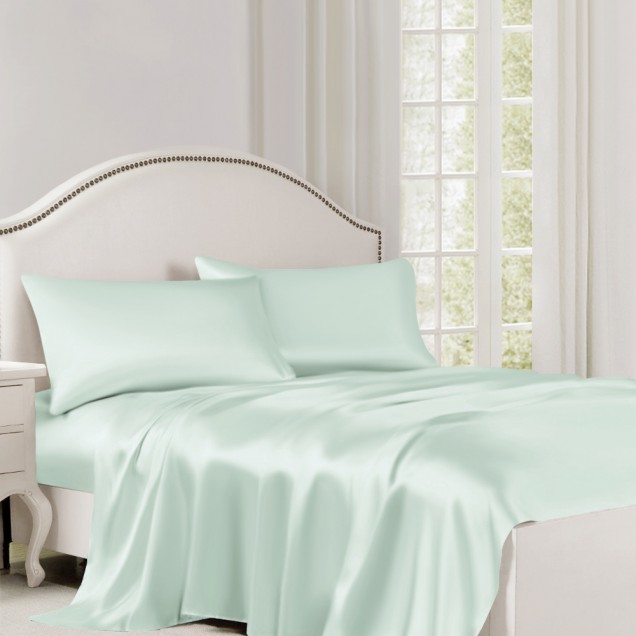 Light Cyan 22 Momme Mulberry Silk Flat Sheet