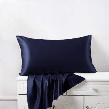 Navy 22 Momme Mulberry Silk Pillowcase with Hidden Zipper