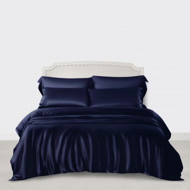 Navy 3 PCS 22 Momme Mulberry Silk Duvet Cover Set