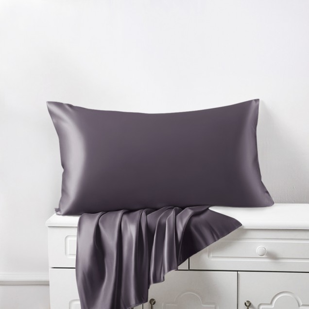 Slate Gray 22 Momme Mulberry Silk Pillowcase with Hidden Zipper