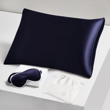 Two Piece Silk Gift Set Navy Pillowcase & Eye Mask