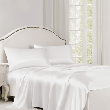 White 22 Momme Mulberry Silk Flat Sheet